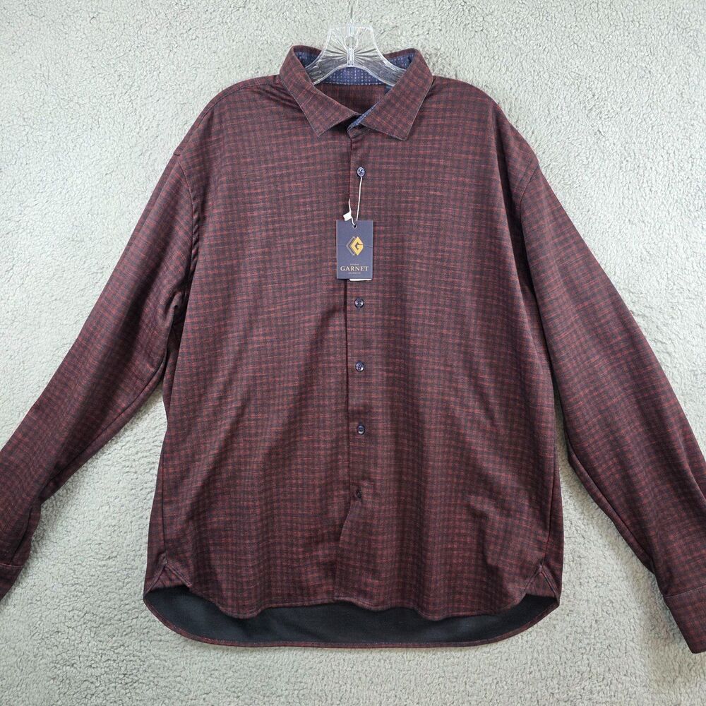 NWT Studio Garnet Los Angeles Men's Long Sleeve Red Check Overshirt Size 2XL